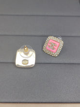 18K CC Diamond Square Pink Earrings