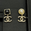 18K CC Black & White Pearl Pendant Earrings