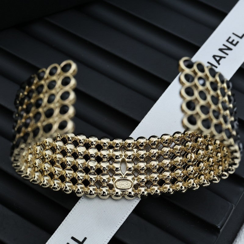 18K CC Black Crystal Wide Cuff Bracelet