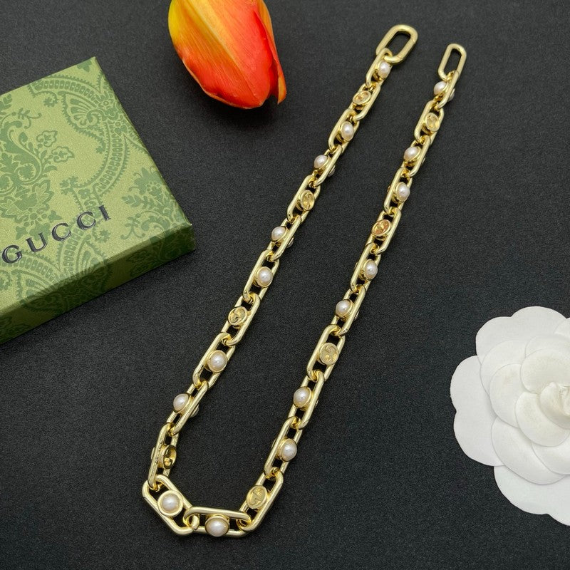 18K GG Gold Pearl Chain Necklace