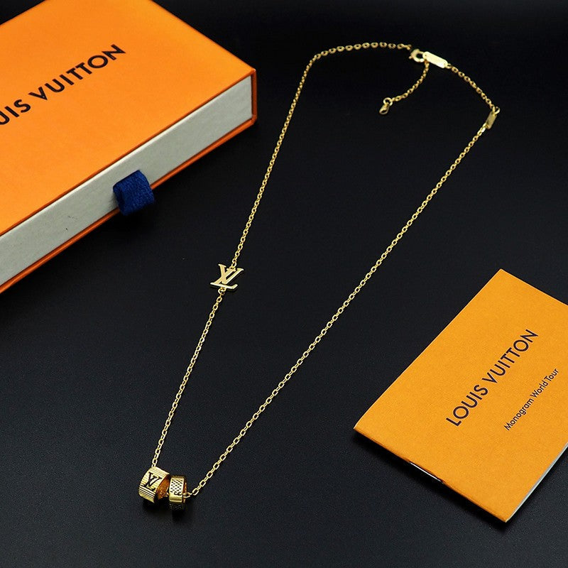 18K Louis Damier Rings Pendant Necklace
