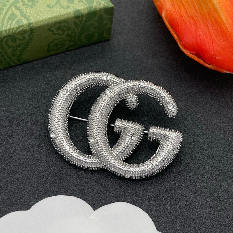 18K GG Gold Diamond Brooch