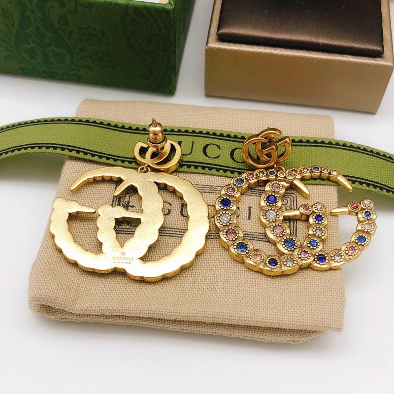 18K GG Big Crystal Gold Earrings