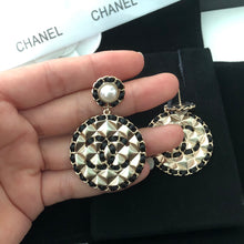 18K CC Leather Round Earrings