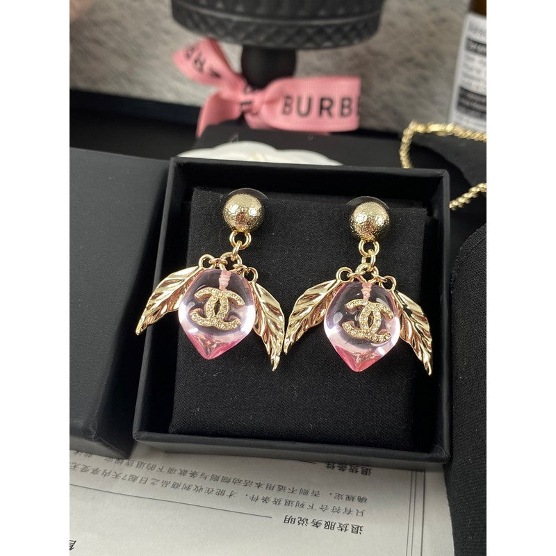 18K CC Pink Peach Gold Earrings