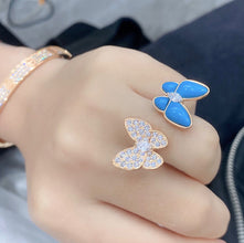 18K Two Butterfly Between the Finger Turquoise Ring