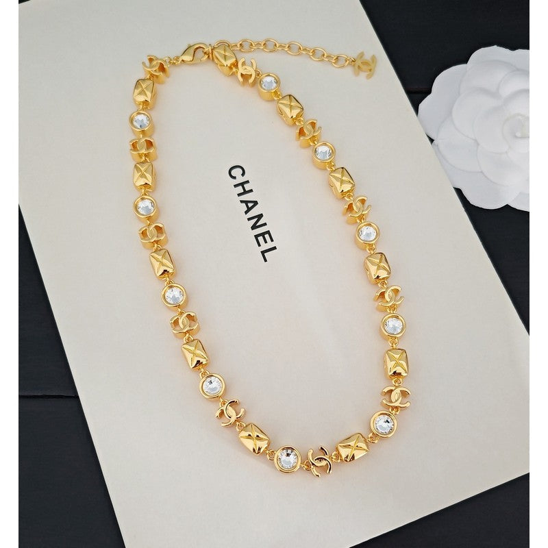 18K CC Yellow Gold Crystal Necklace