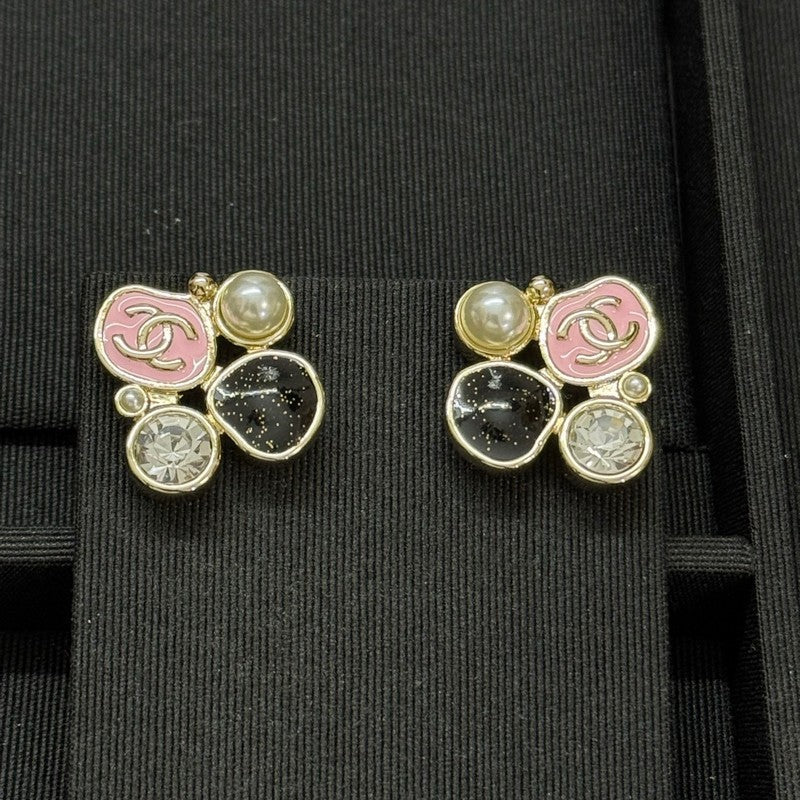 18K CC Black & Pink Crystal Earrings