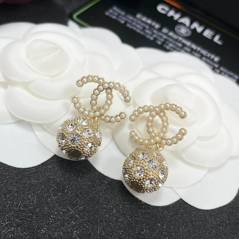 18K CC Gold Diamond Ball Earrings