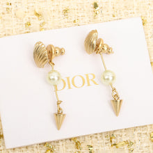 18k Dior CD Pearl Pendant Earrings