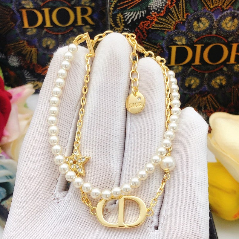 18K CD Pearls Gold Chain Bracelet