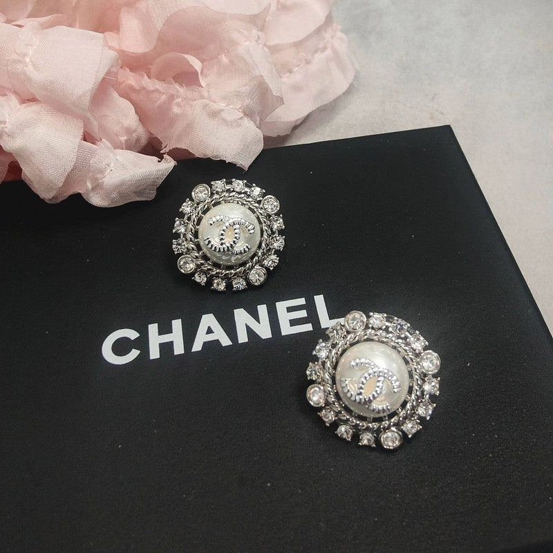 18K CC Round Pave Diamond Earrings