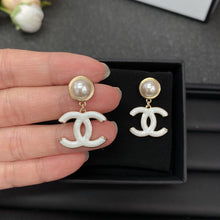 18K CC White Pearl Earrings