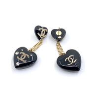 18K CC Heart Pendant Earrings