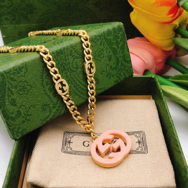 18K GG Interlocking G Pink Pendant Necklace