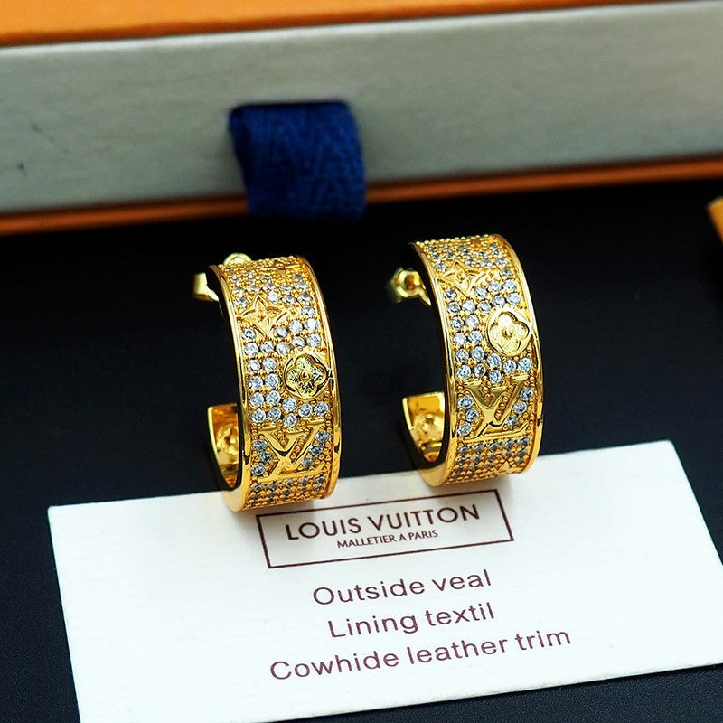 18K Louis Pave Diamond Hoop Earrings