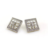 18K CC Square Diamond Earrings