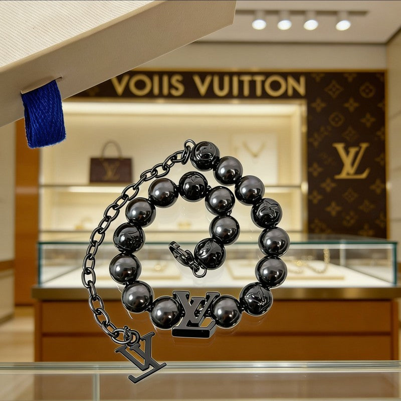 18K Louis Monogram Pearls Black Bracelet