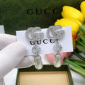 18K GG Diamond Pearl Drop Earrings