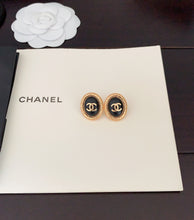 18K CC Oval Leather Earrings