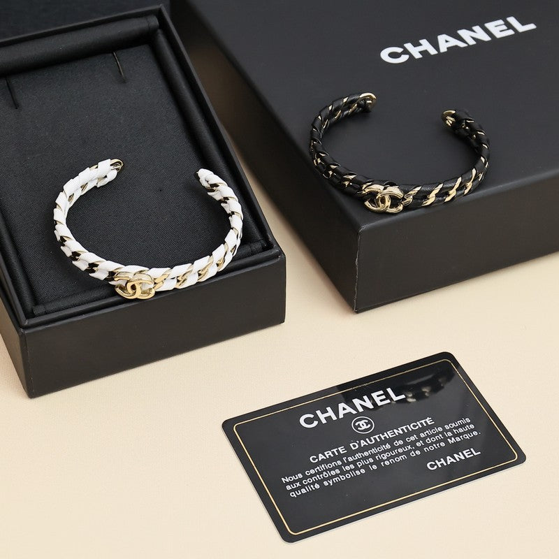 18K CC 26C Black & White Leather Bracelet