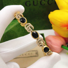 18K Double G Flowers Black Crystals Open Cuff Bracelet