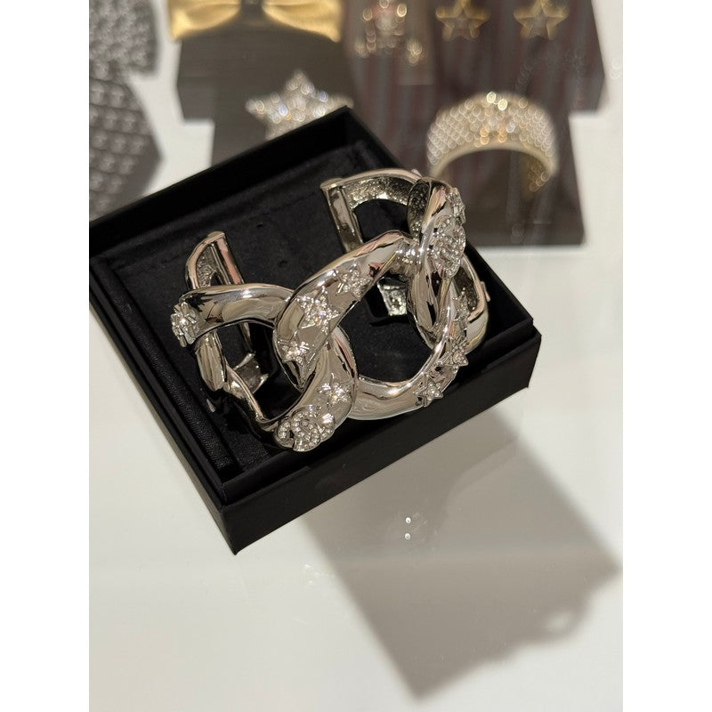 18K CC 25S Diamond Star Wide Gold Bracelet