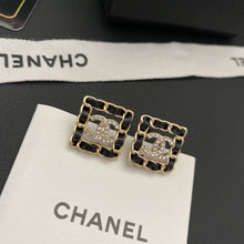 18K CC Square Leather Earrings