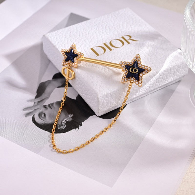 18K CD Black Star Gold Chain Brooch