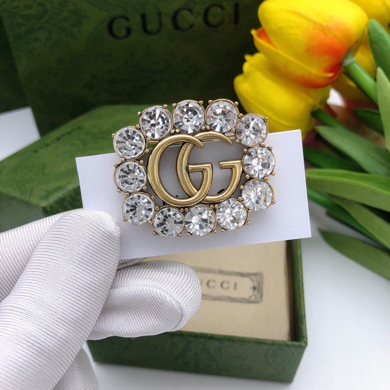 18K GG Crystal Square Brooch