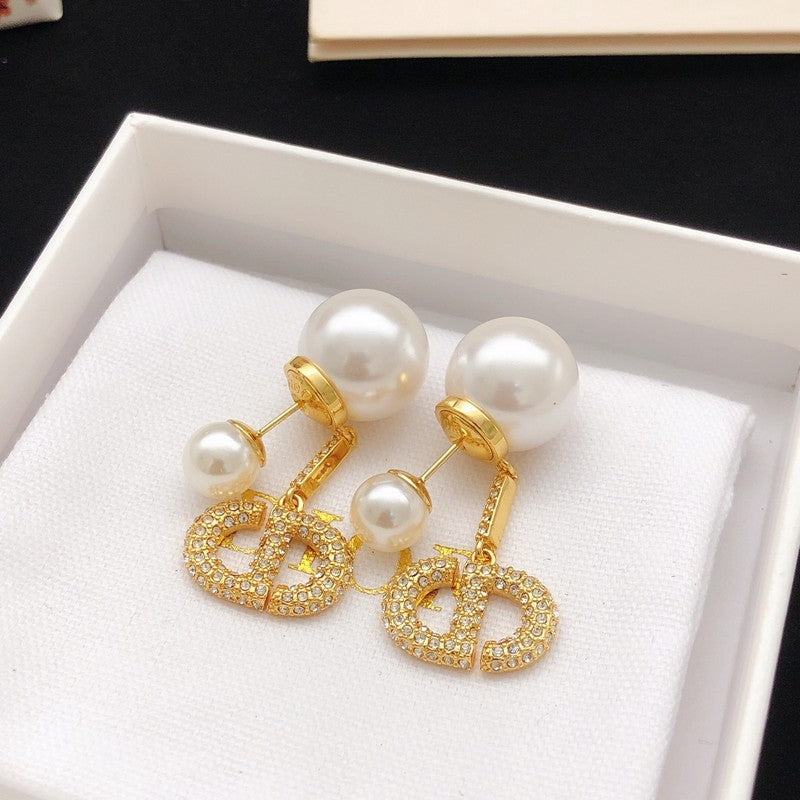 18K CD Pave Diamond Pearl Earrings