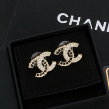 18K CC Crystal Leather Earrings