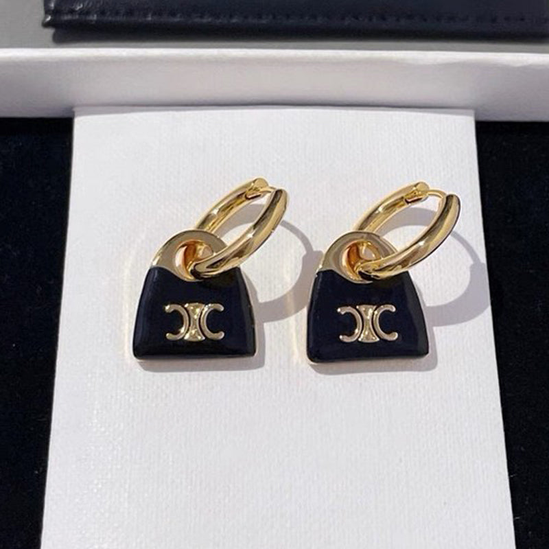 18K CE Black Bag Gold Earrings