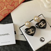 18K CC Black Heart Earrings