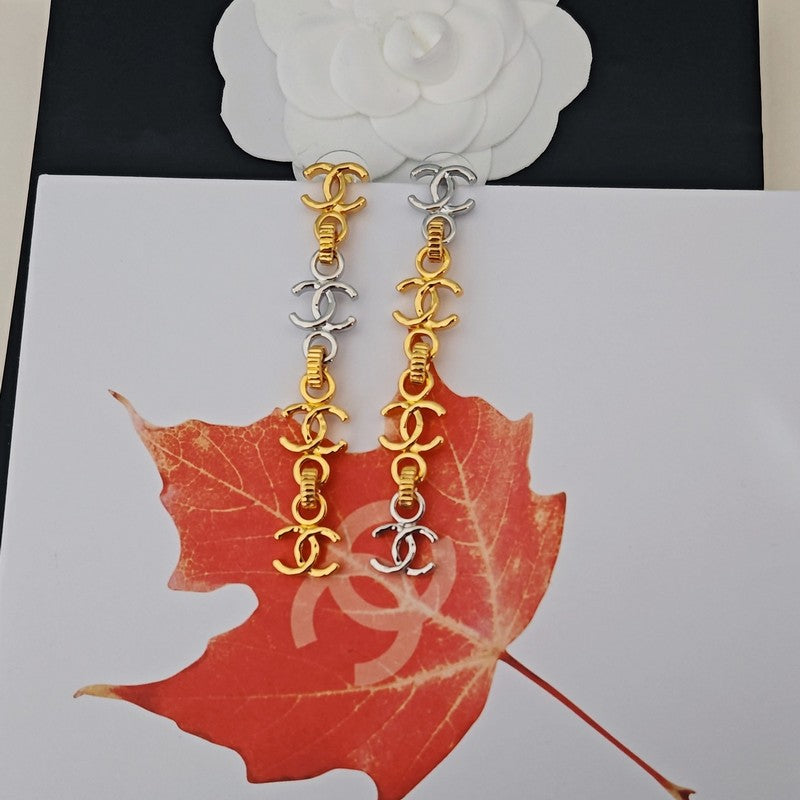 18K CC Gold Long Earrings