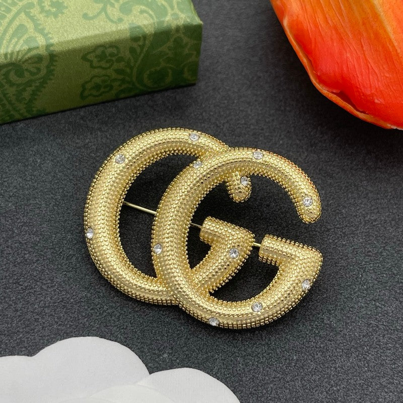 18K GG Gold Diamond Brooch