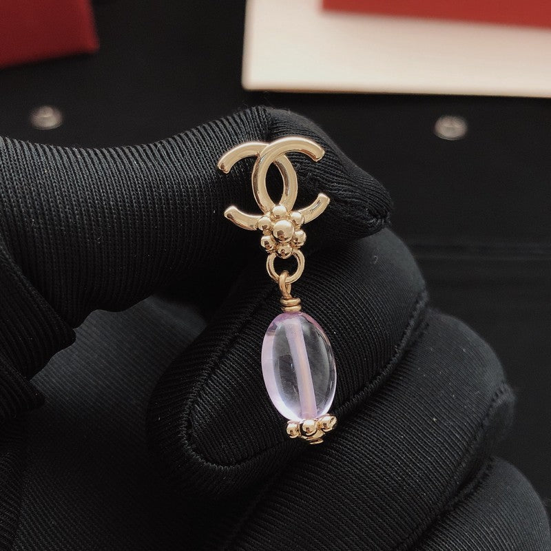 18K CC Purple Crystal Drop Earrings