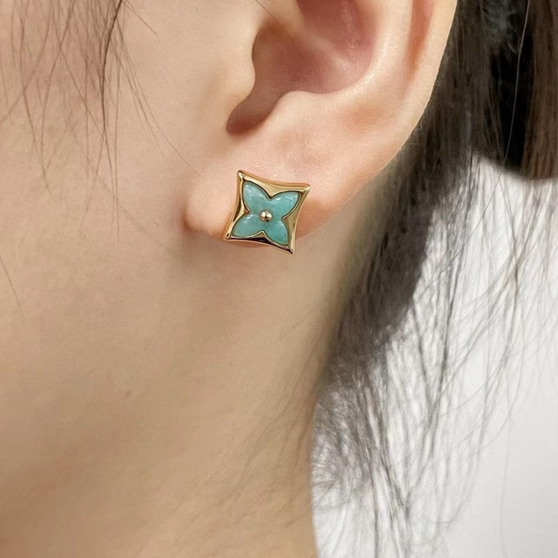 18K Louis Blue Color Blossom BB Star Earrings