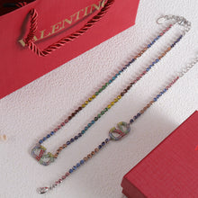 18K Vlogo Multi-Color Crystals Necklace