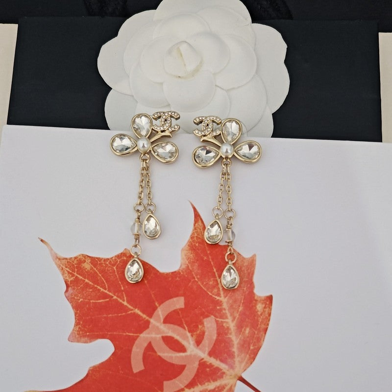 18K CC Crystal Gold Pendant Earrings