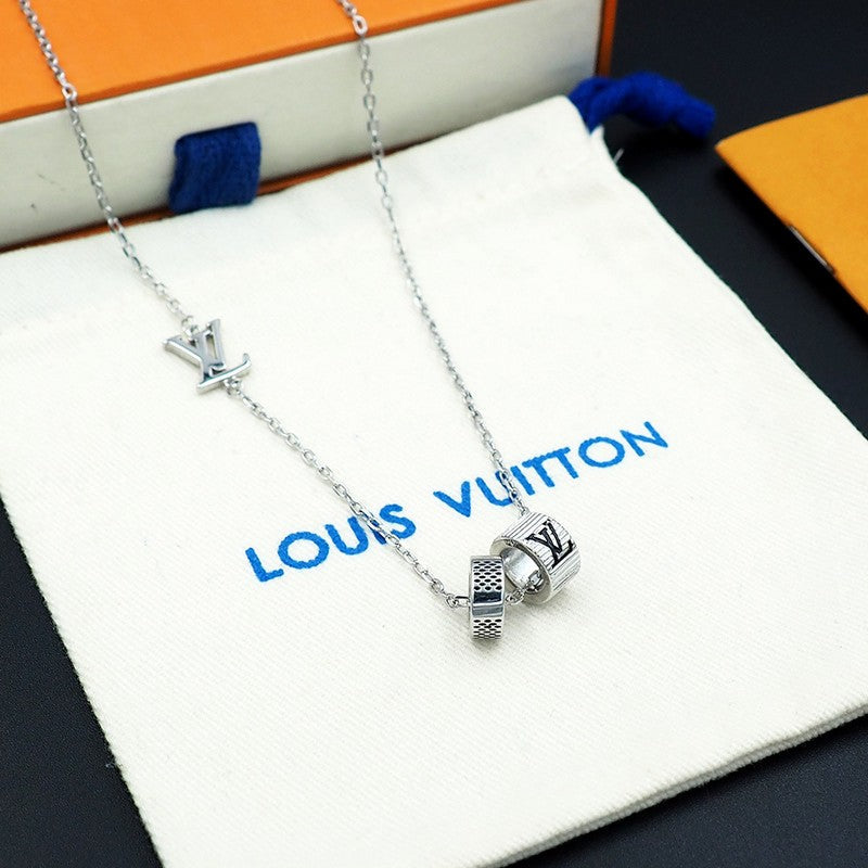 18K Louis Damier Rings Pendant Necklace