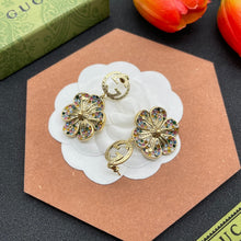 18K Double G Color Crystals Flower Earrings
