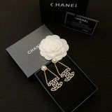 18K CC Pearl Gold Chain Earrings