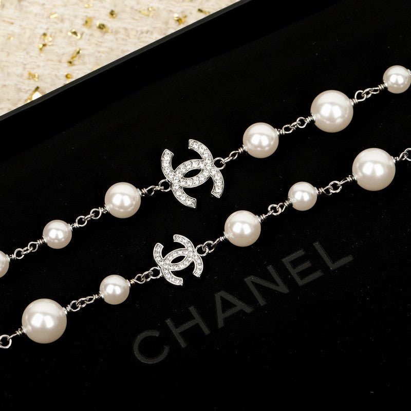 18K CC White Gold Long Pearl Necklace