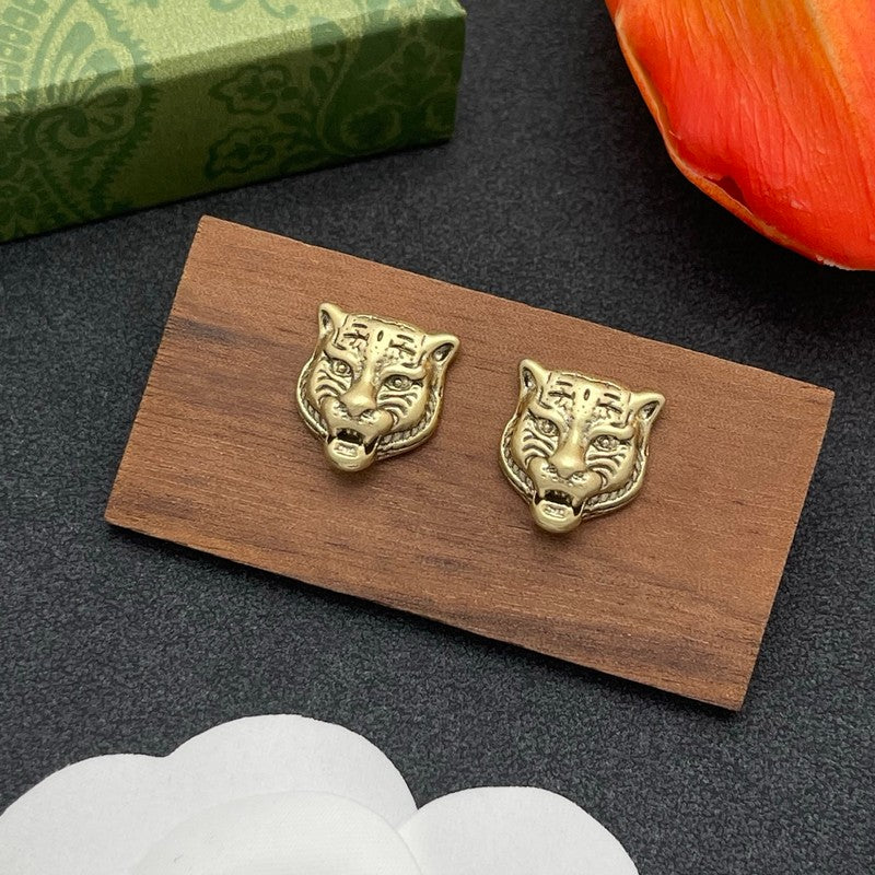 18K GG Tiger Head Gold Earrings