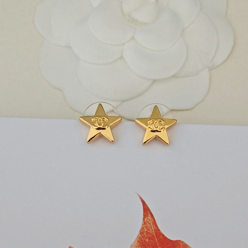 18K CC Star Gold Earrings