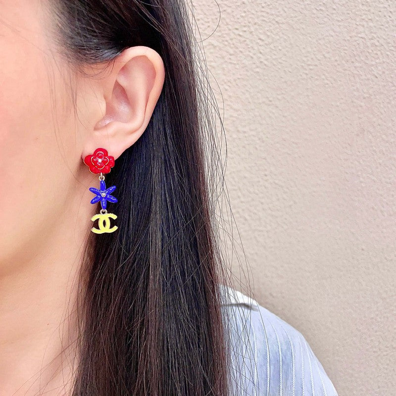 18K CC Color Camellia Earrings