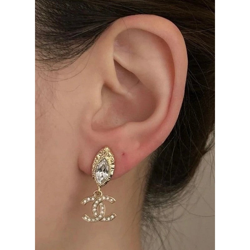 18K CC Crystal Gold Earrings