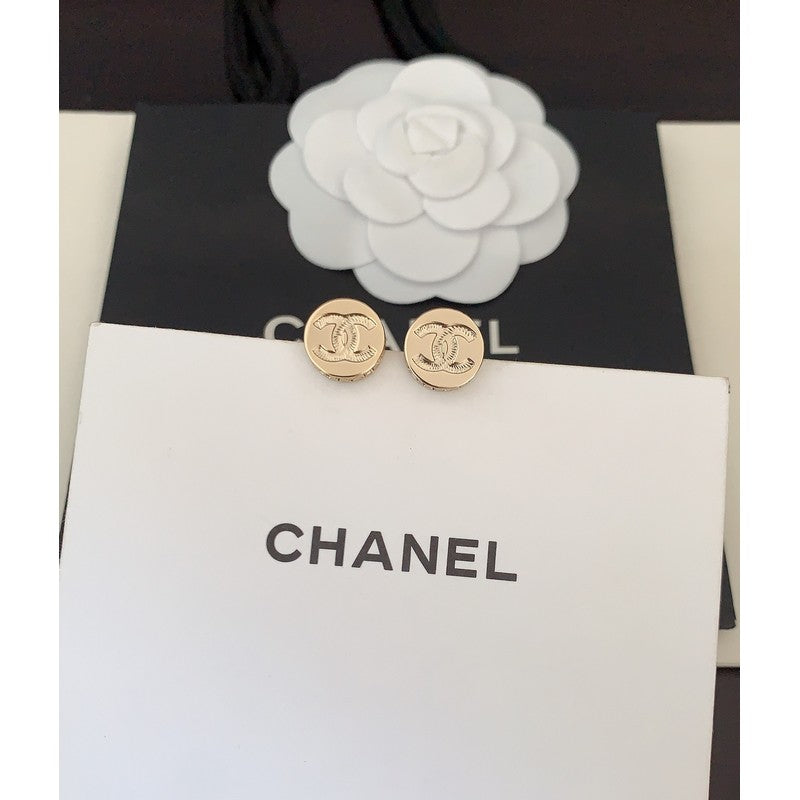 18K CC Gold Button Earrings
