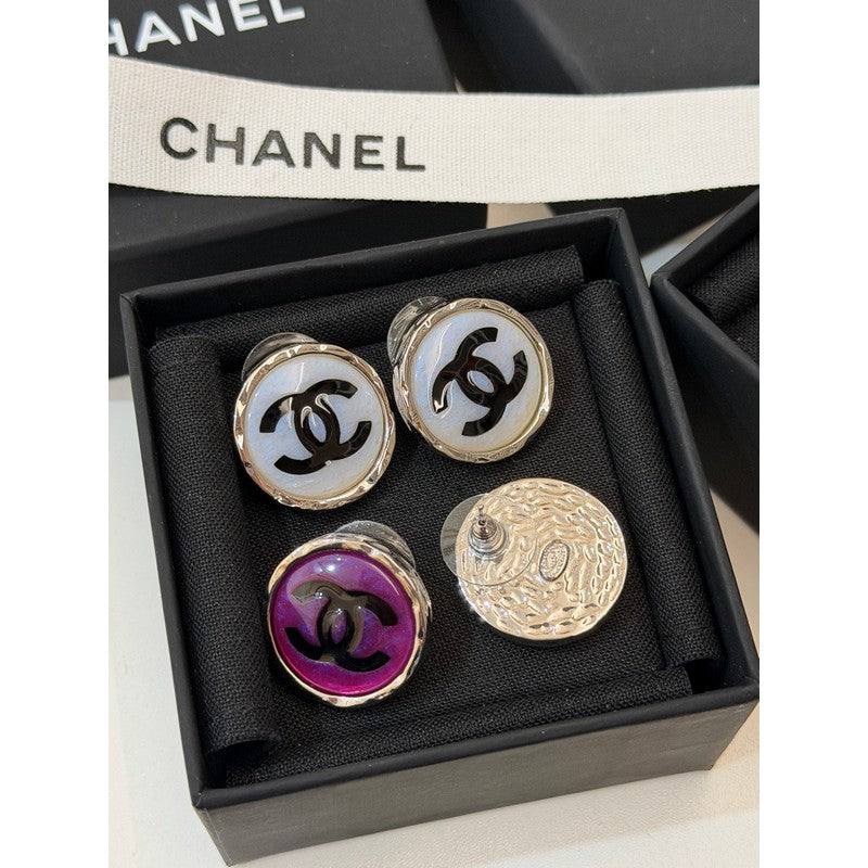 18K CC White & Purple Round Earrings